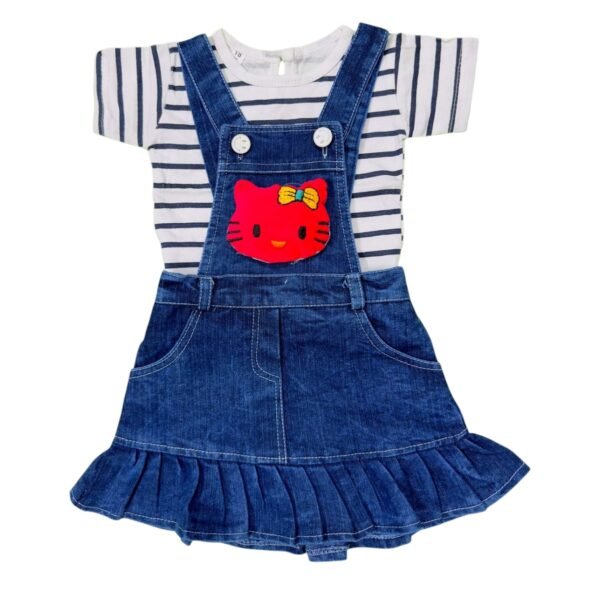 Adorable & Playful Dungaree Dress for Infant Girls (3-18 Months) - Soft Top, Sweet Cat Design