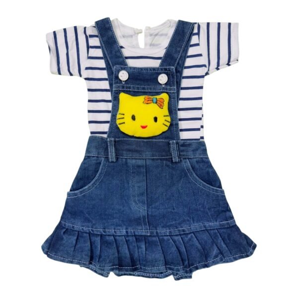Adorable & Playful Dungaree Dress for Infant Girls (3-18 Months) - Soft Top, Sweet Cat Design
