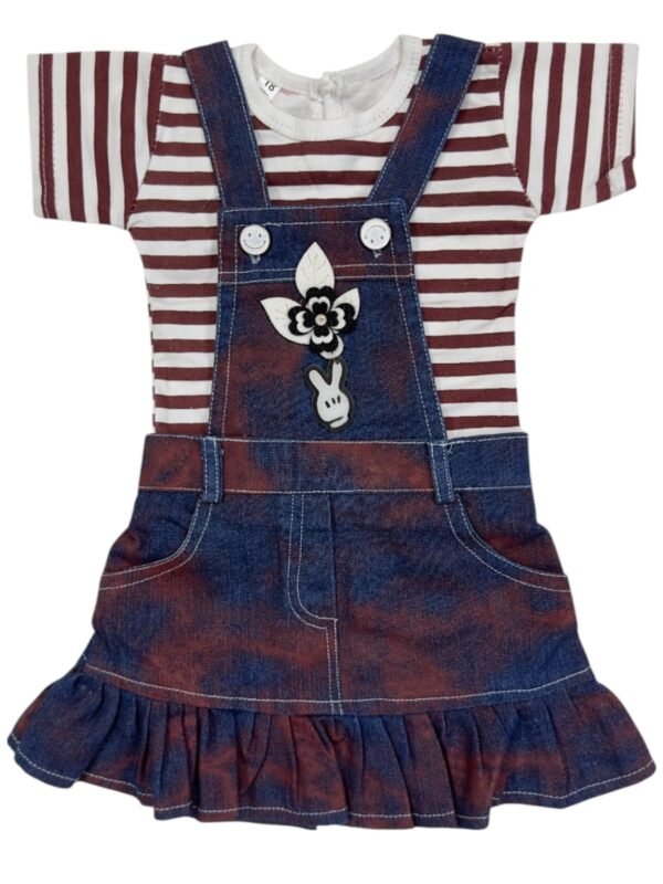 Adorable Denim Dungaree Frock with Striped Tee for Baby Girls