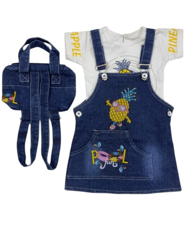Funky Pineapple Denim Frock Set for Girls -  (3-18 Months)