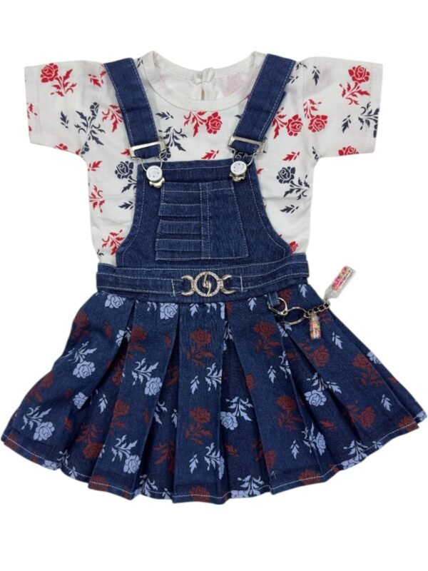 Cutiepie Trendy Girls Denim Frock Dungaree Dress with Floral Top