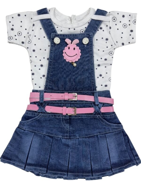 Delightful Pink Smiley Dungaree Frock for Baby Girls - (3-18 Months)