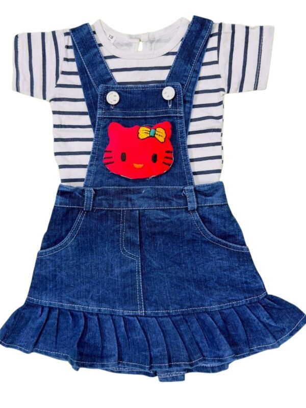 Vibrant Red Kitty Dungaree Frock for Baby Girls - Playful & Comfy (3-18 Months)