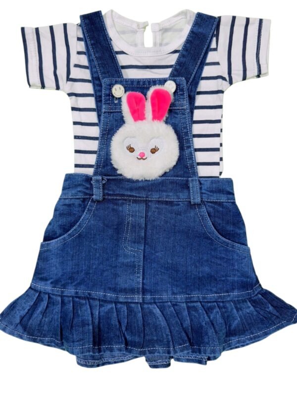 Adorable White Plush Bunny Dungaree Frock for Baby Girls- (3-18 Months)