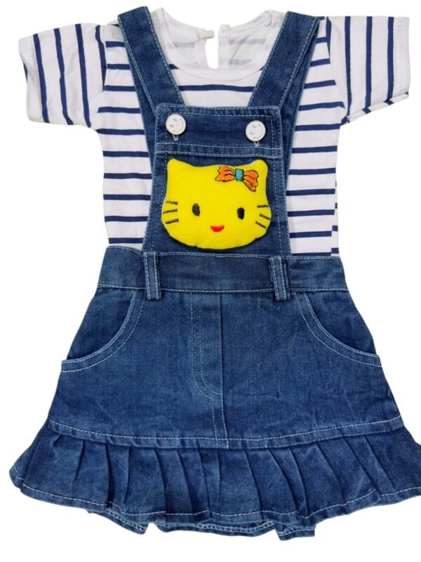 Sunny Yellow Kitty Dungaree Frock for Baby Girls - Cheerful & Comfy (3-18 Months)